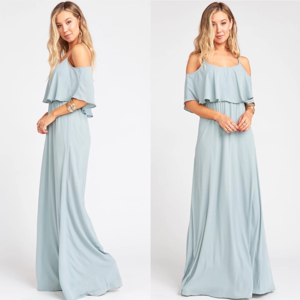 Show Me Your MuMu Caitlin Ruffle Maxi Dress in Silver Sage Crisp - Picture 7 of 7